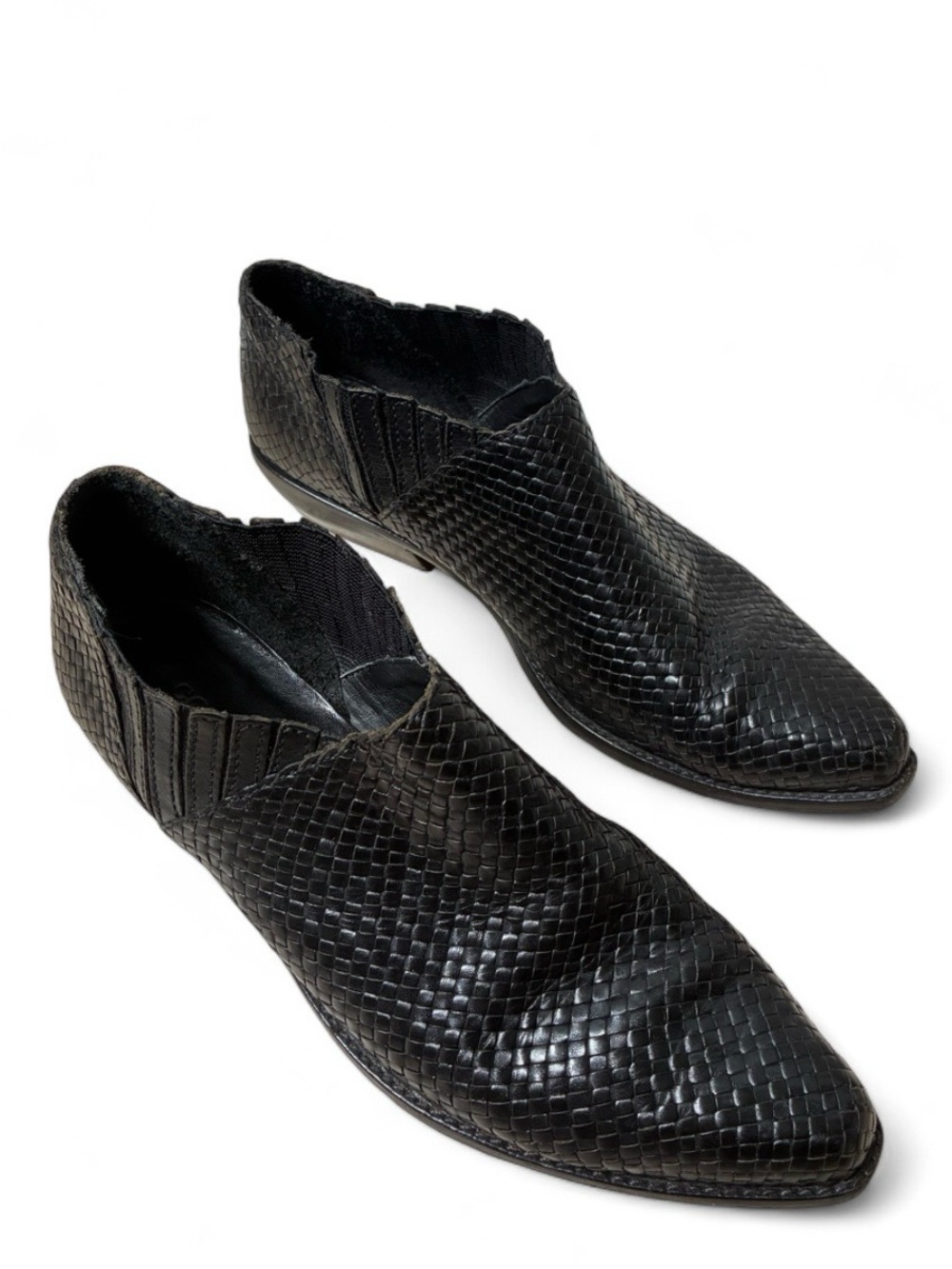 Vintage Cole Haan Western ankle booties woven leather whimsigoth black 8.5